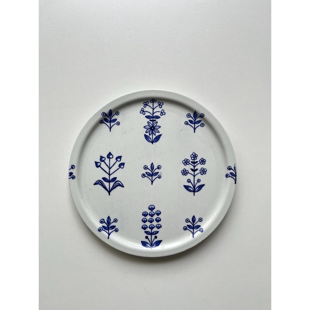 Arabia Finland Tapestry Porcelain Blue White Trivet Wall Tile Vintage 1950s